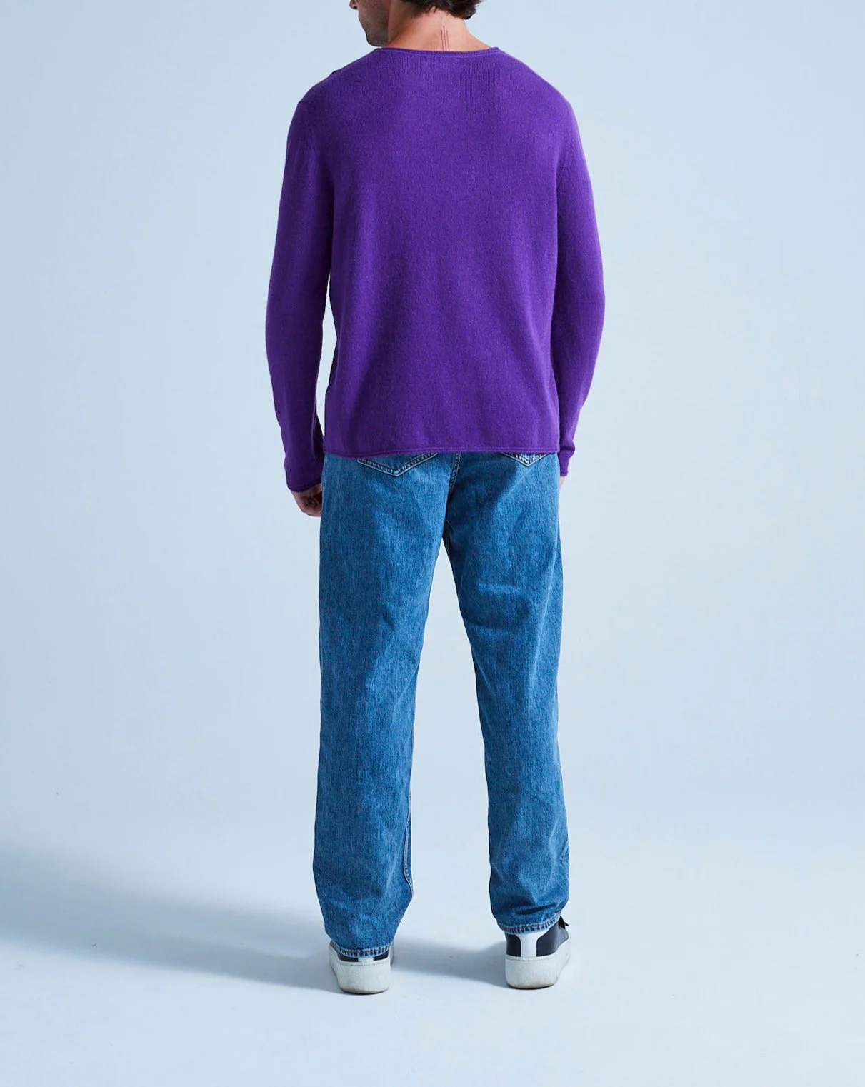 Pull Col Rond Finitions Roulées Taylor - Aubergine - 100% Cachemire 12Gg - Mixte - Image 3