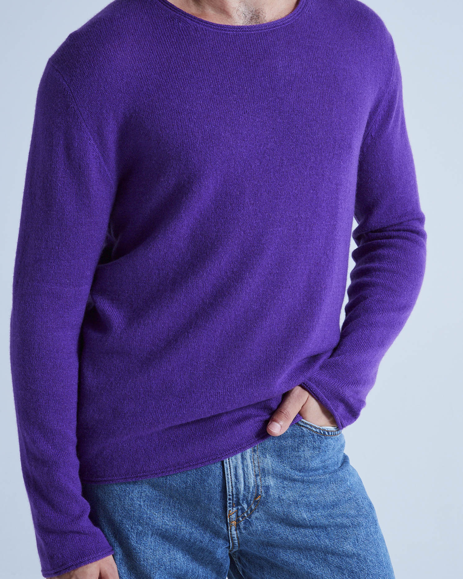 Pull Col Rond Finitions Roulées Taylor - Aubergine - 100% Cachemire 12Gg - Mixte - Image 5