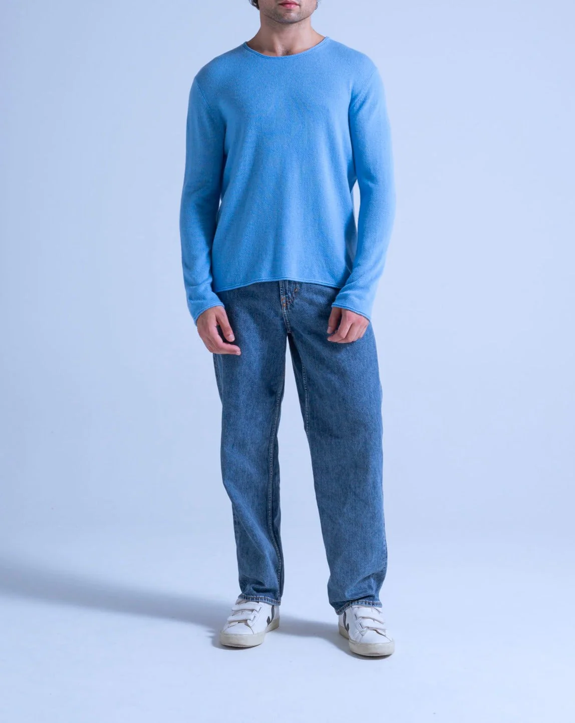 Pull Col Rond Finitions Roulées Taylor - Azur - 100% Cachemire 12Gg - Mixte - Image 2