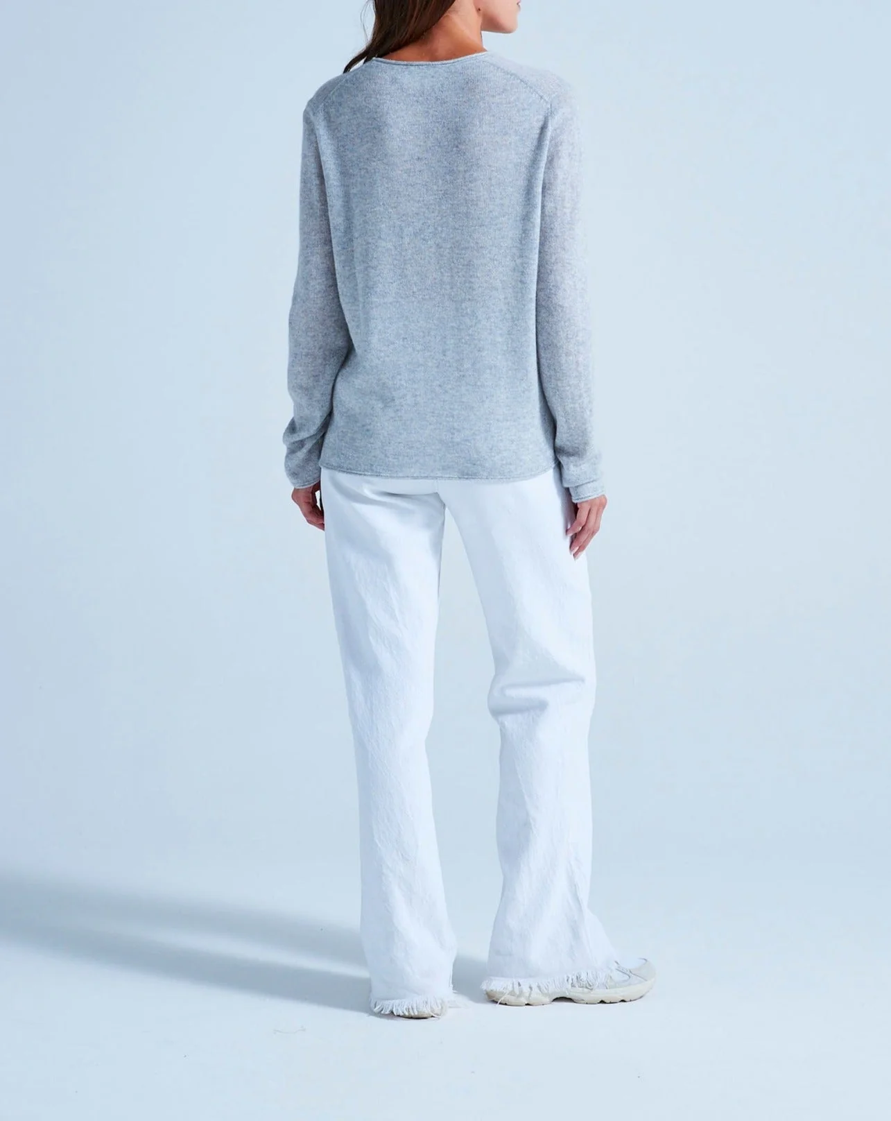 Pull Col Rond Finitions Roulées Taylor - Gris Chine Clair - 100% Cachemire 12Gg - Mixte - Image 4