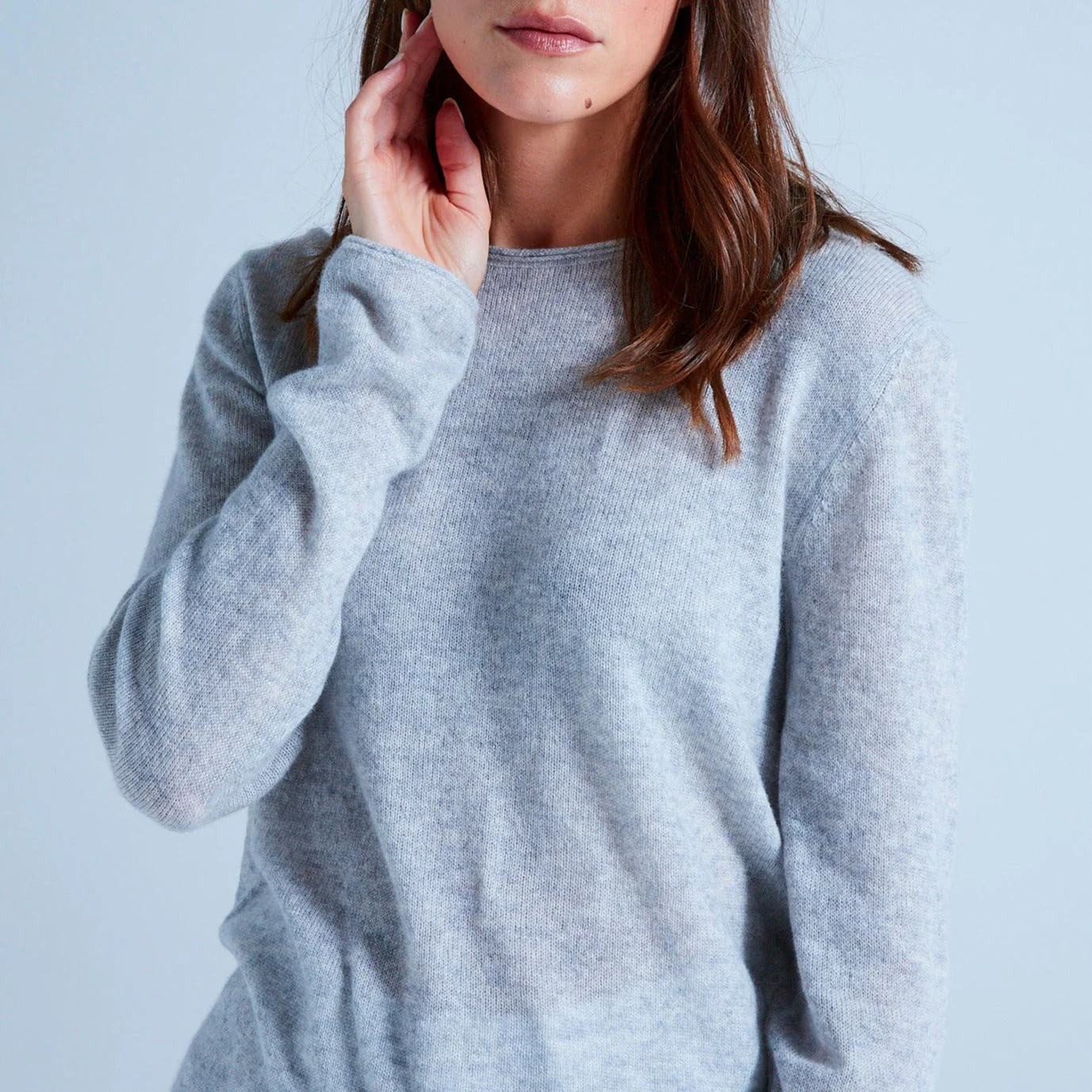 Pull Col Rond Finitions Roulées Taylor - Gris Chine Clair - 100% Cachemire 12Gg - Mixte - Image 5