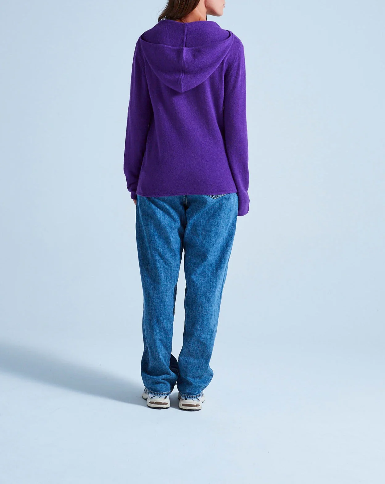 Gilet Capuche Finitions Roulées Leone - Aubergine - 100% Cachemire 12Gg - Mixte - Image 4