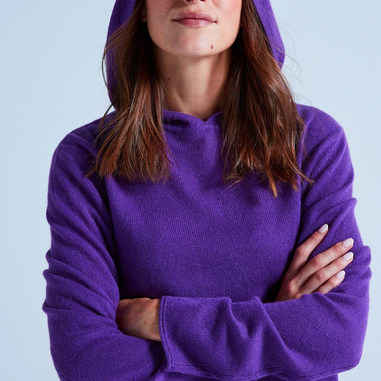 Gilet Capuche Finitions Roulées Leone - Aubergine - 100% Cachemire 12Gg - Mixte - Image 5