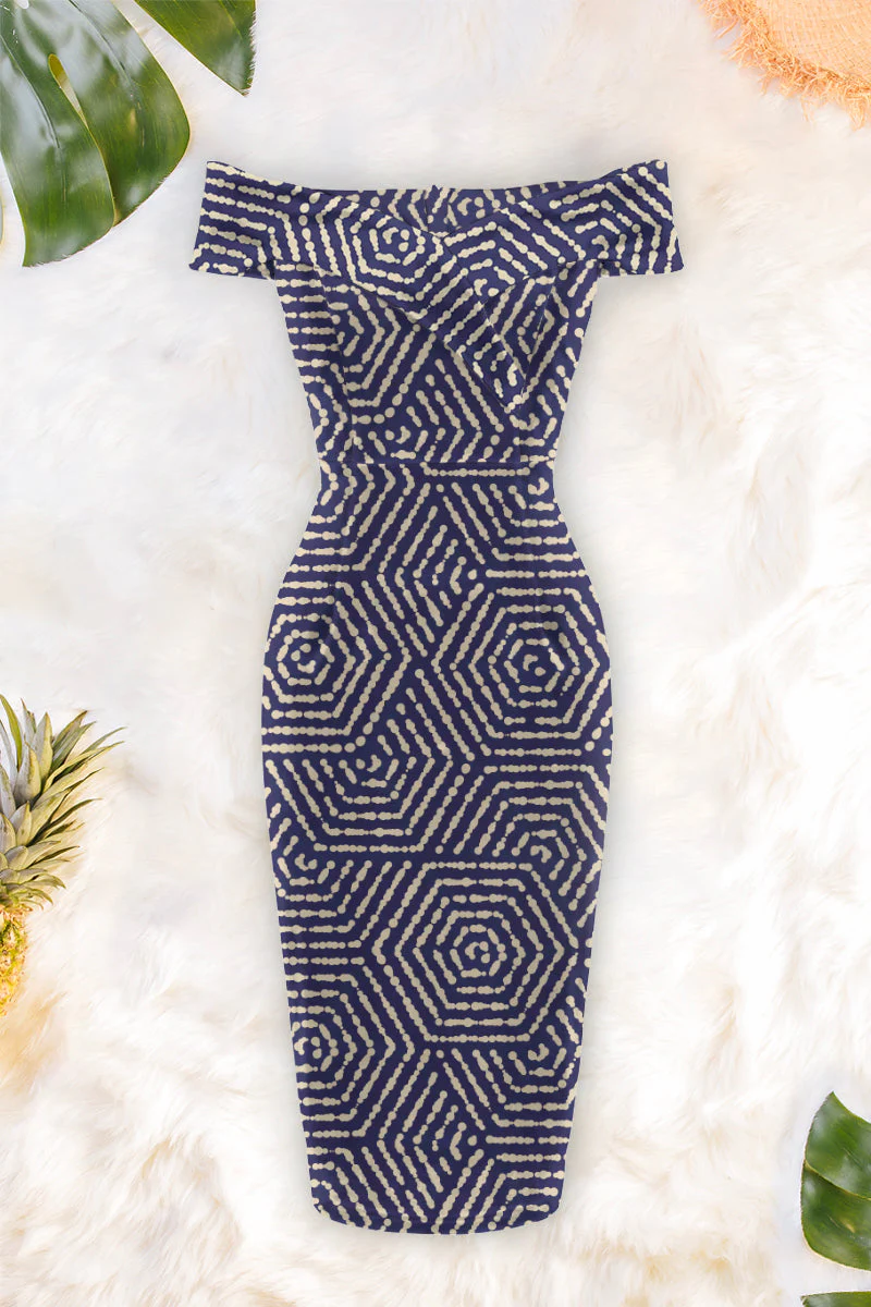Robe À Épaules Dénudées Dilla - Tie-Dye Hexagone Sur Indigo - Image 2