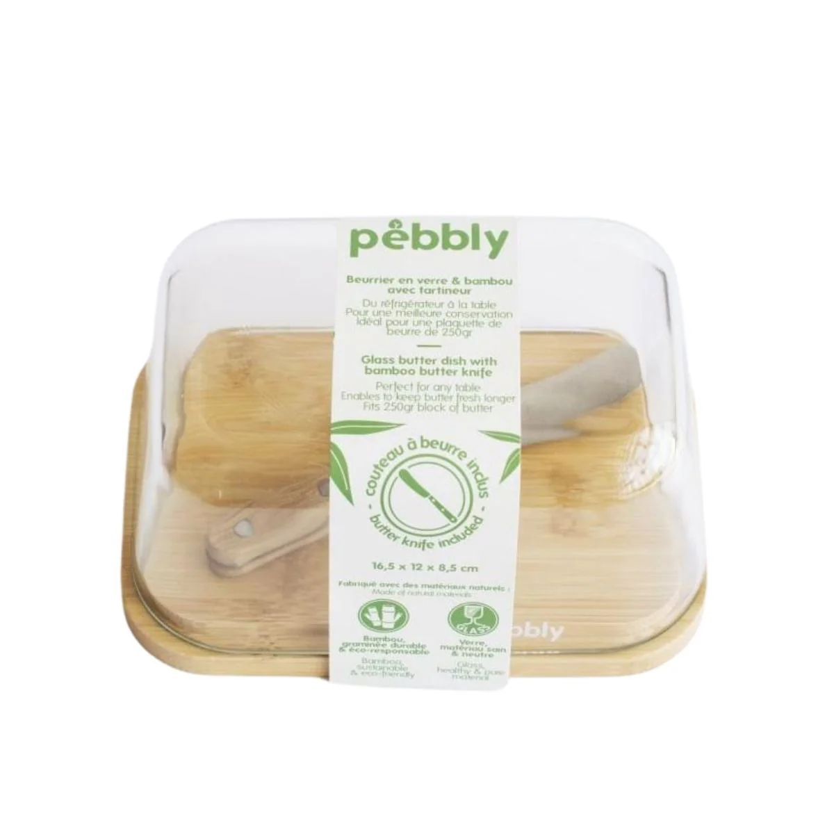 Beurrier En Verre Et Bambou Avec Couteau À Beurre En Inox - Beige - Image 5