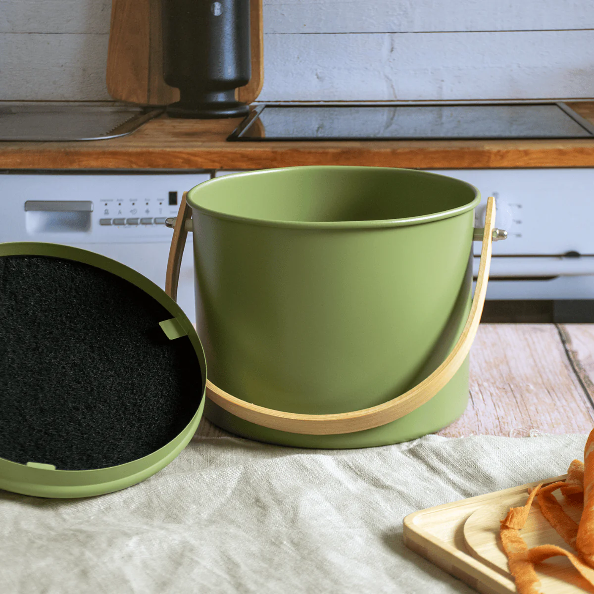 Seau À Compost D'Intérieur En Acier Avec Filtre À Charbon Anti-Odeurs - 3,5 L - Olive - Image 5