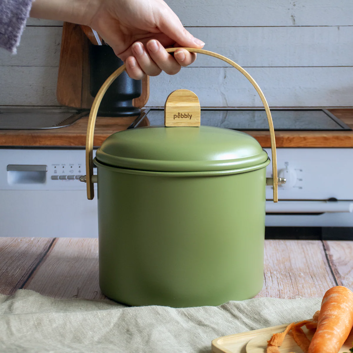 Seau À Compost D'Intérieur En Acier Avec Filtre À Charbon Anti-Odeurs - 3,5 L - Olive - Image 7