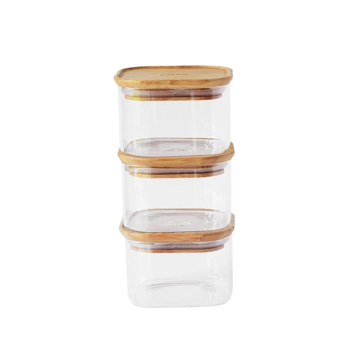 Set De 3 Boîtes Hautes Carrées En Verre Avec Couvercle En Bambou - Transparent - Image 2