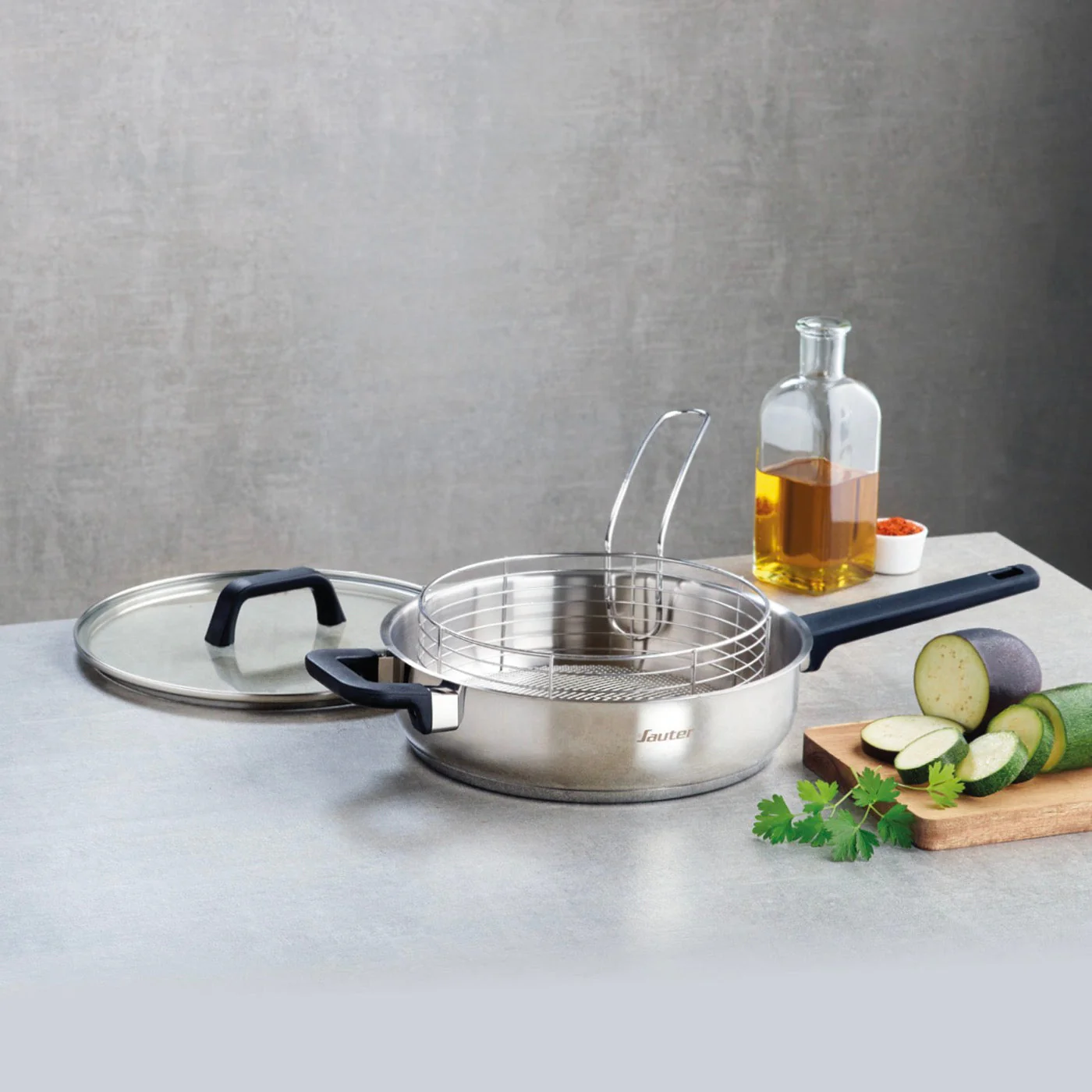 Sauteuse En Acier Inoxydable Avec Couvercle En Verre & Corbeille - Qulinox - Argenté - 26cm + 22cm - Image 2