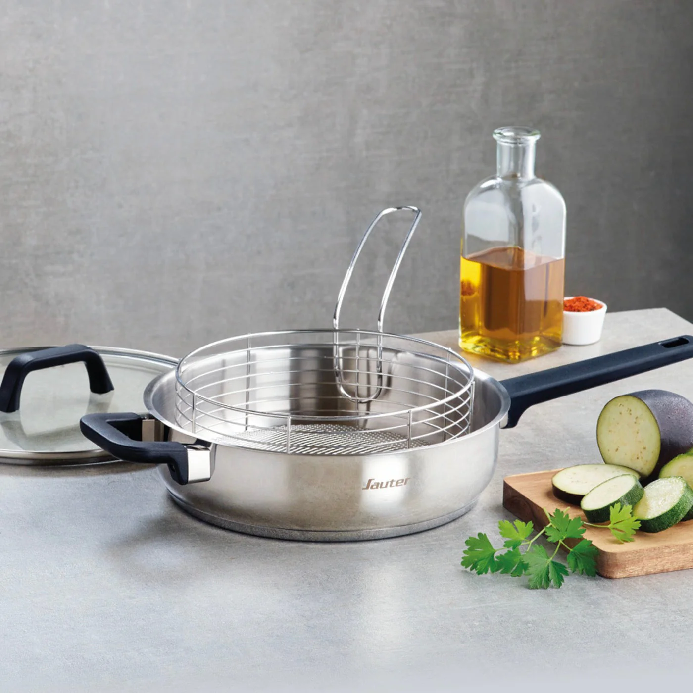 Sauteuse En Acier Inoxydable Avec Couvercle En Verre & Corbeille - Qulinox - Argenté - 26cm + 22cm - Image 3