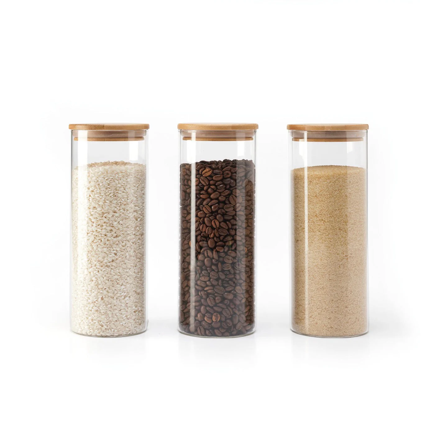 Set De 3 Bocaux En Verre Ronds Avec Couvercles En Bambou - Transparent - Image 2