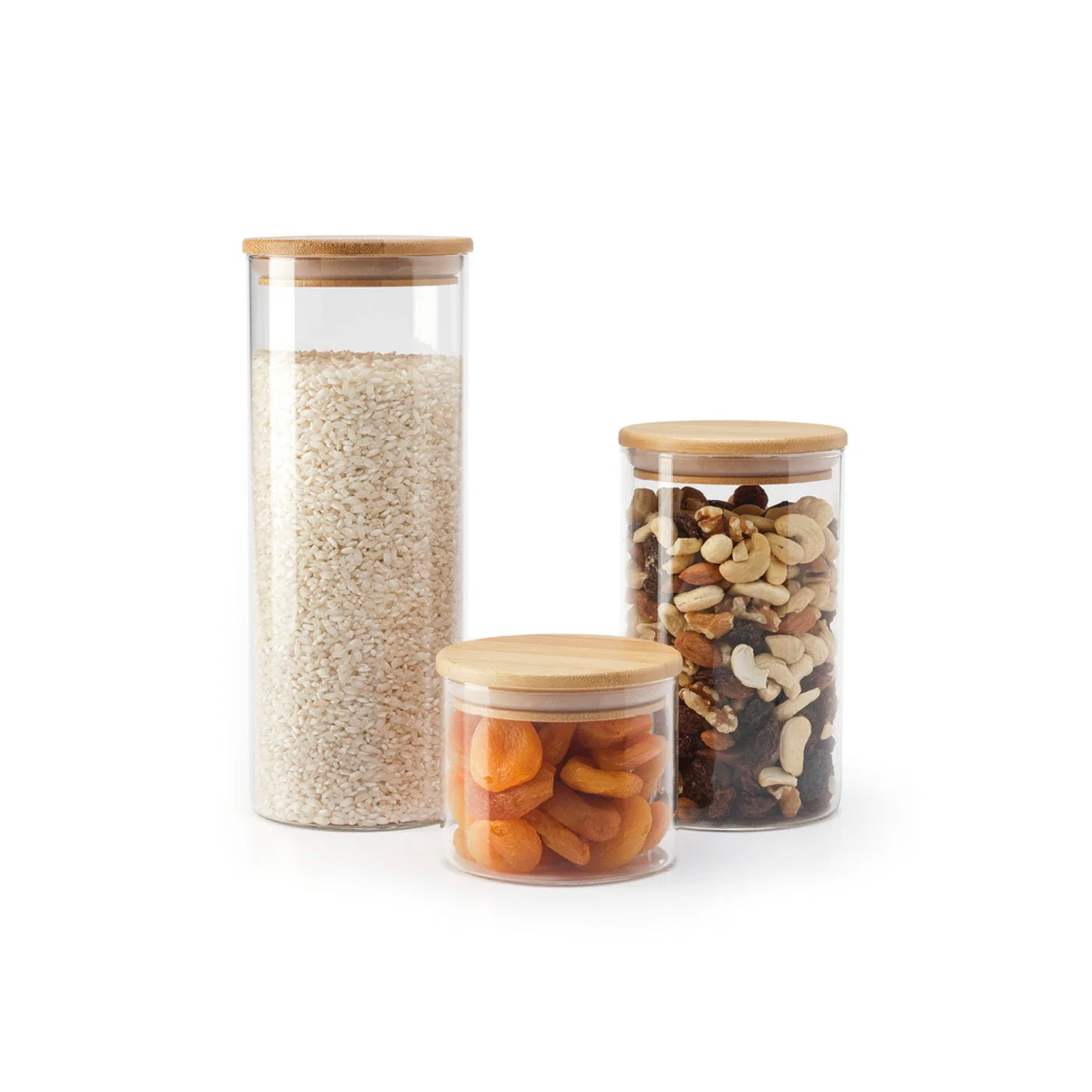 Set De 3 Bocaux En Verre Ronds Avec Couvercles En Bambou - Transparent - Image 2