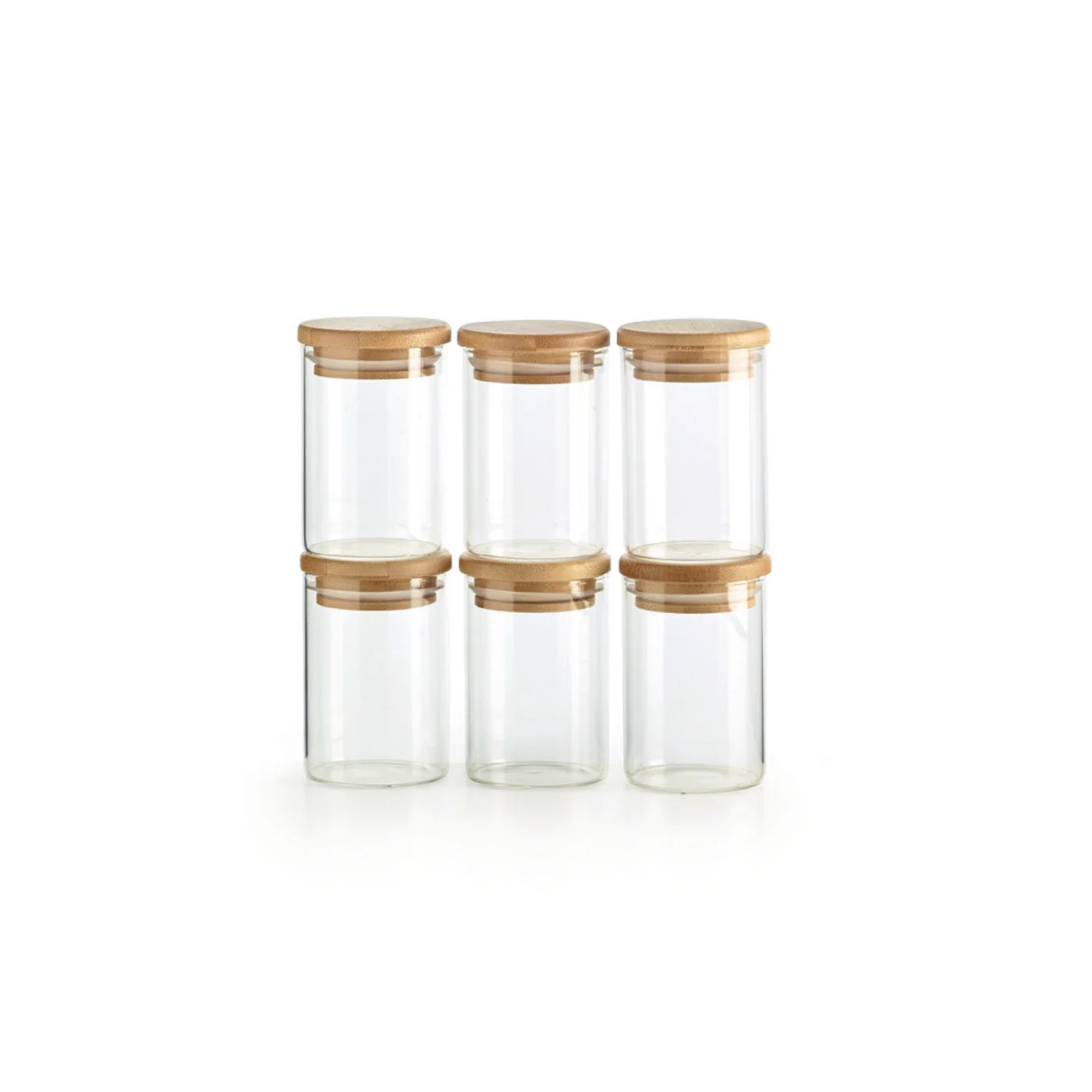 Set De 6 Petits Pots À Épices En Verre Avec Couvercles En Bambou - Transparent - Image 2
