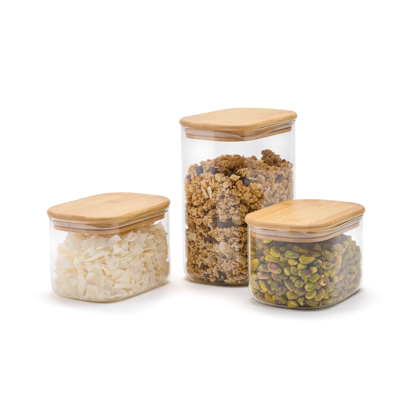 Set De 3 Bocaux En Verre Avec Couvercles En Bambou - Transparent - Image 2
