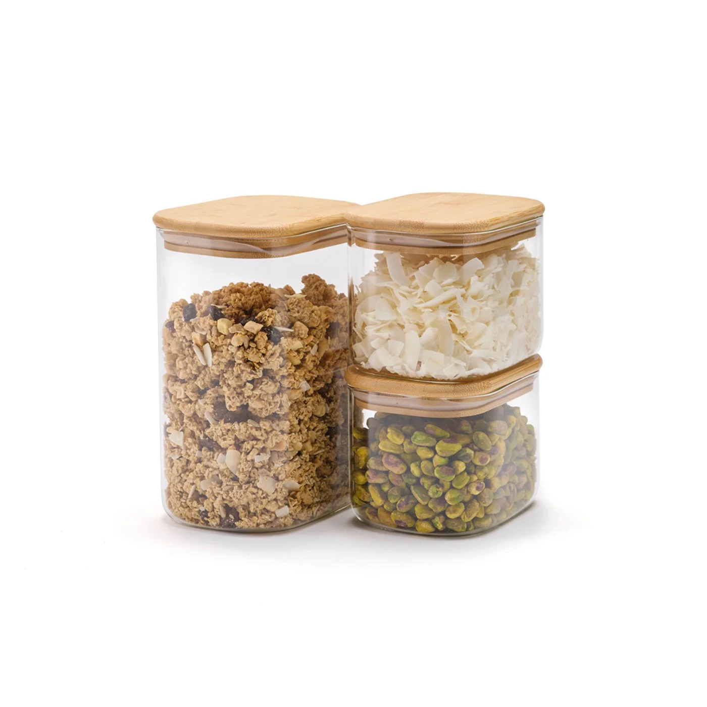 Set De 3 Bocaux En Verre Avec Couvercles En Bambou - Transparent - Image 3