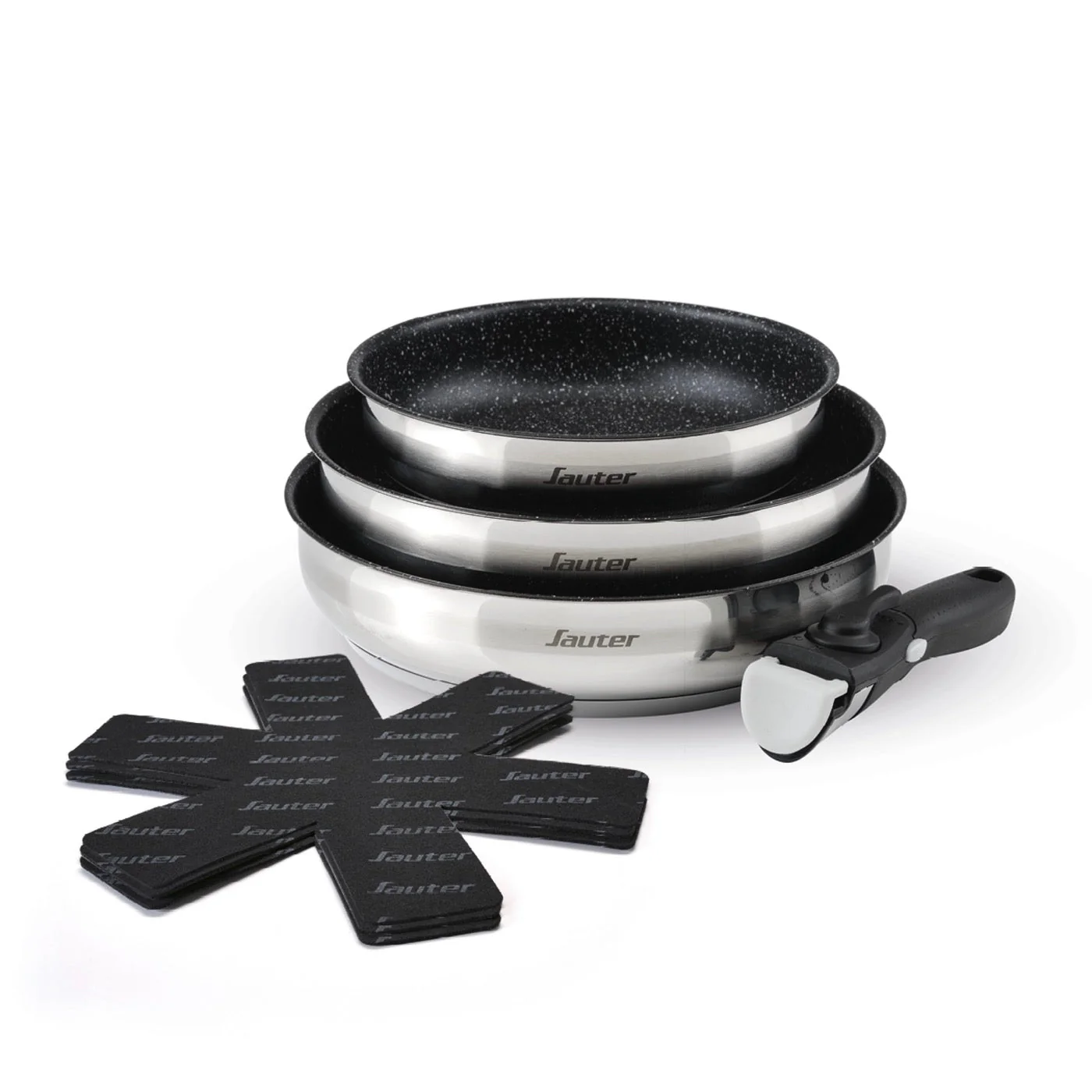 Set De 3 Poêles Anti-Adhésives Avec Poignée Amovible & 3 Protège-Poêles - Amo Ceramic - Argenté - Image 3