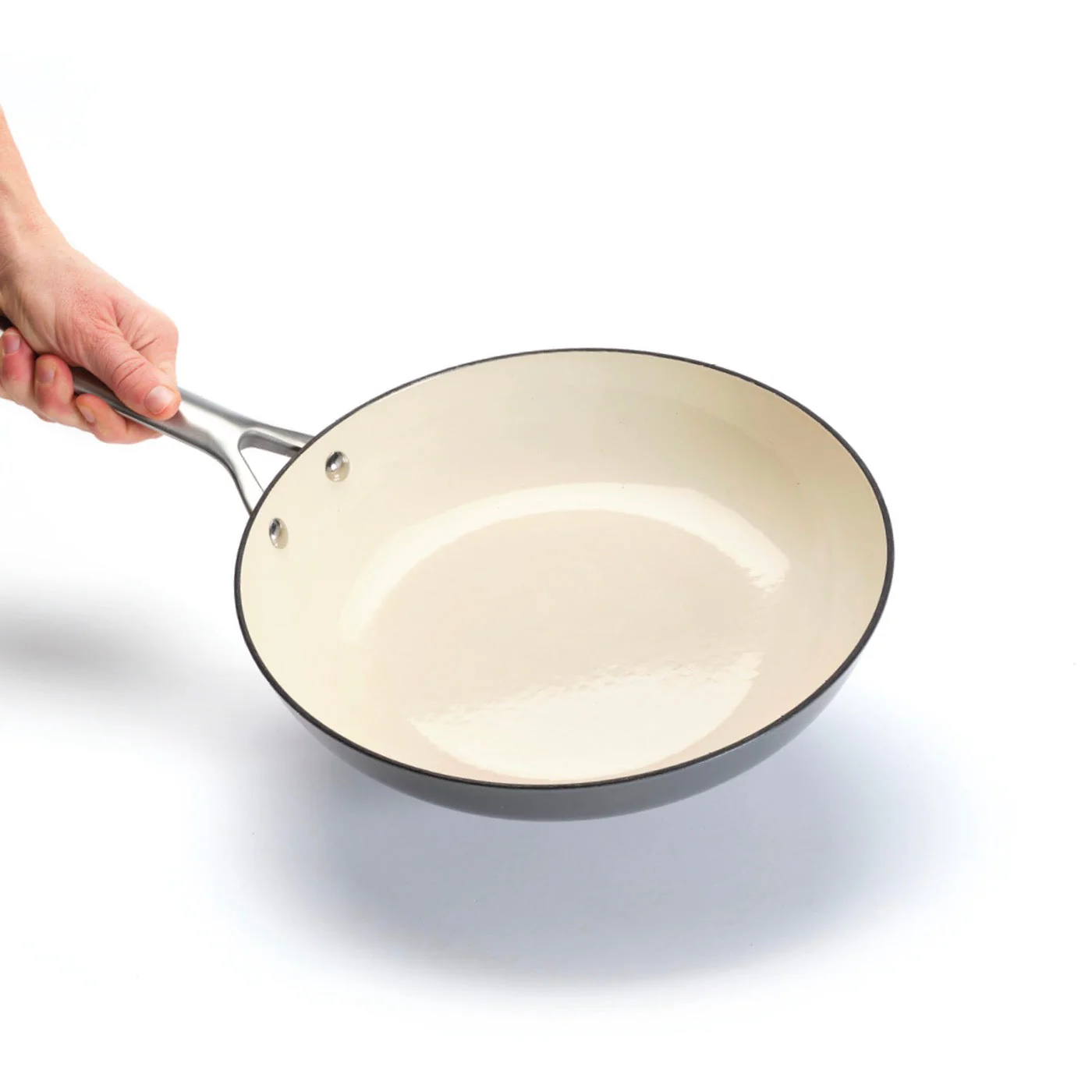 Set De 3 Poêles En Fonte Émaillée Avec Poignée En Inox - Gris Foncé/Crème + Set De 3 Separateurs De Poêle - Foncé/Crème + Noir - Image 4