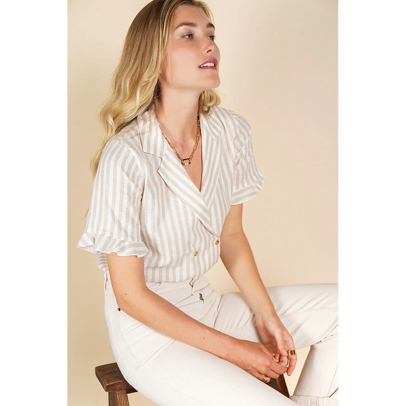Chemise Bari - Rayures Blanc/Beige - Image 2