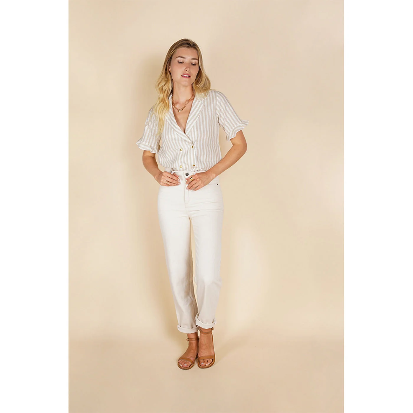 Chemise Bari - Rayures Blanc/Beige - Image 4