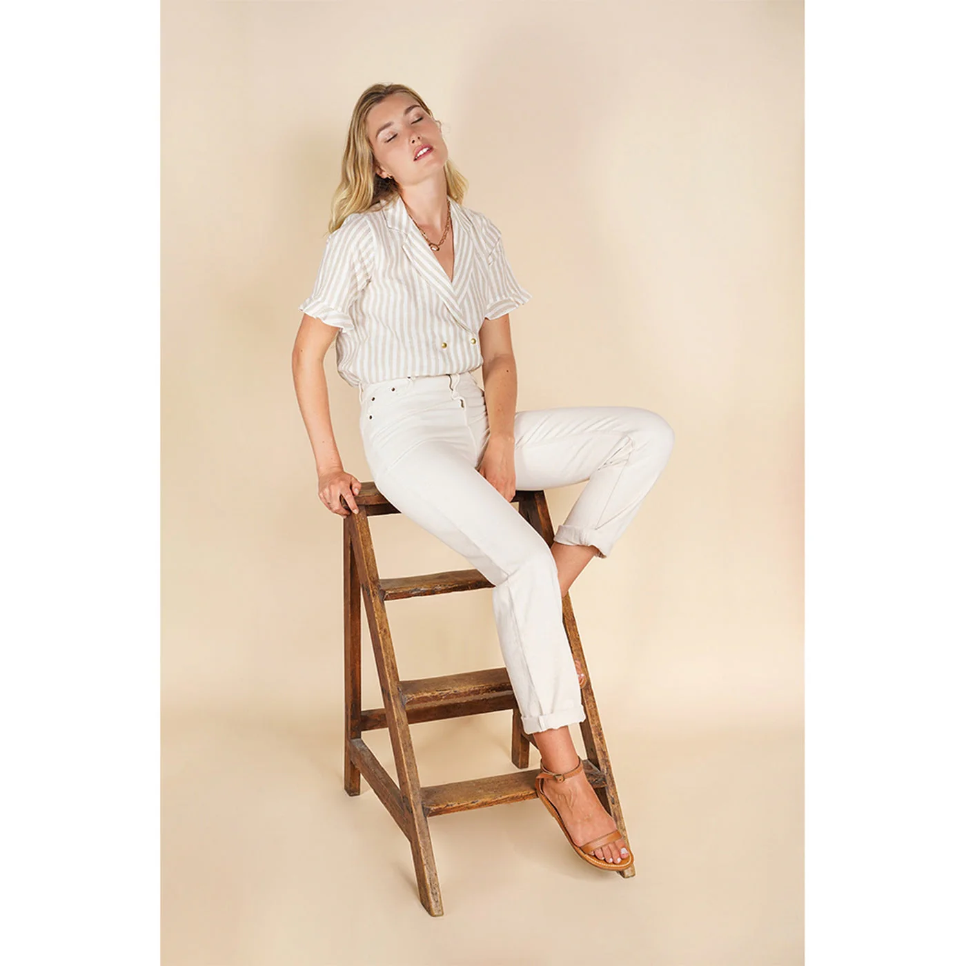 Chemise Bari - Rayures Blanc/Beige - Image 5