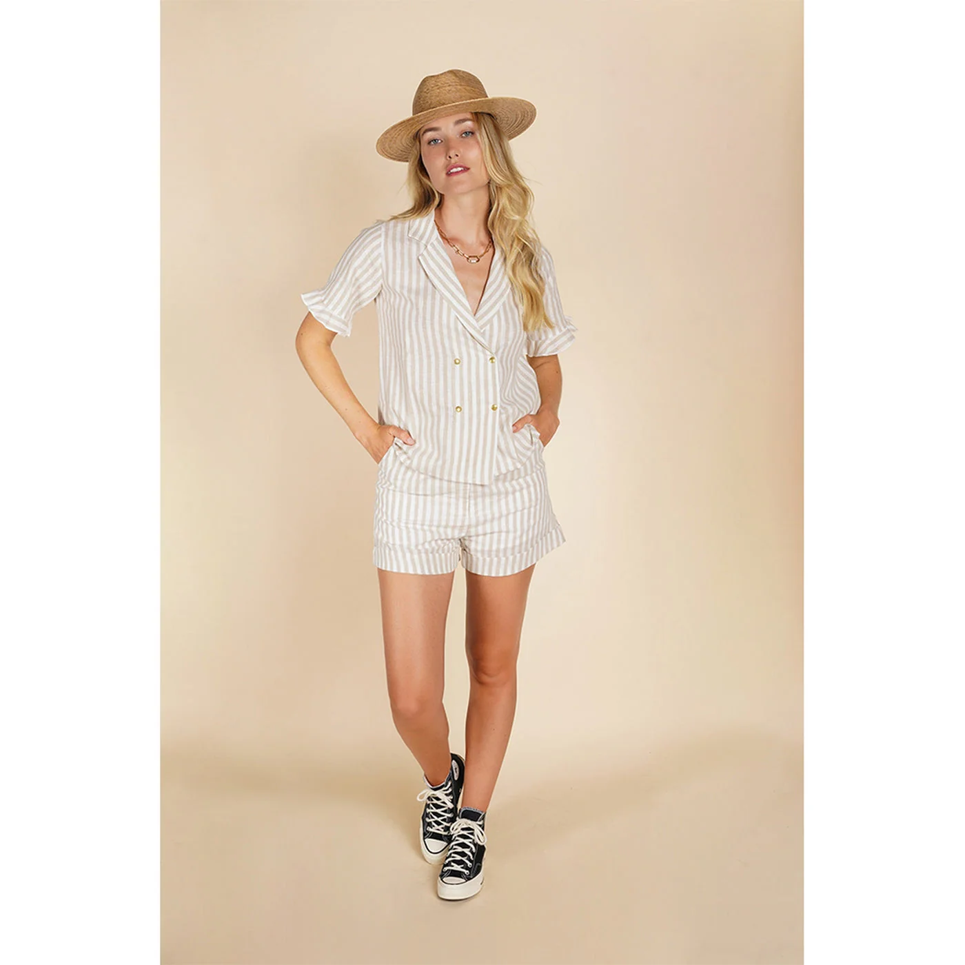 Chemise Bari - Rayures Blanc/Beige - Image 6