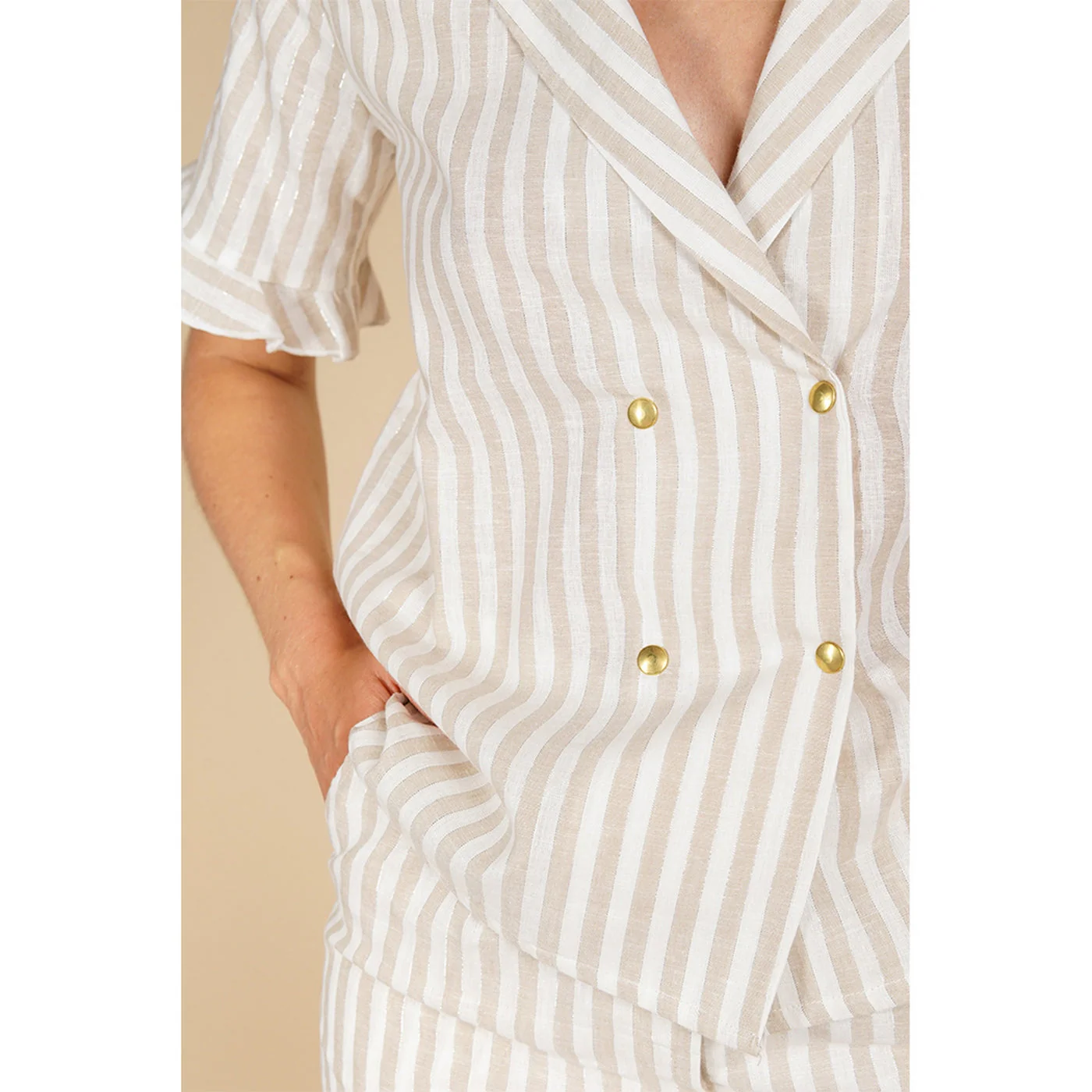 Chemise Bari - Rayures Blanc/Beige - Image 7
