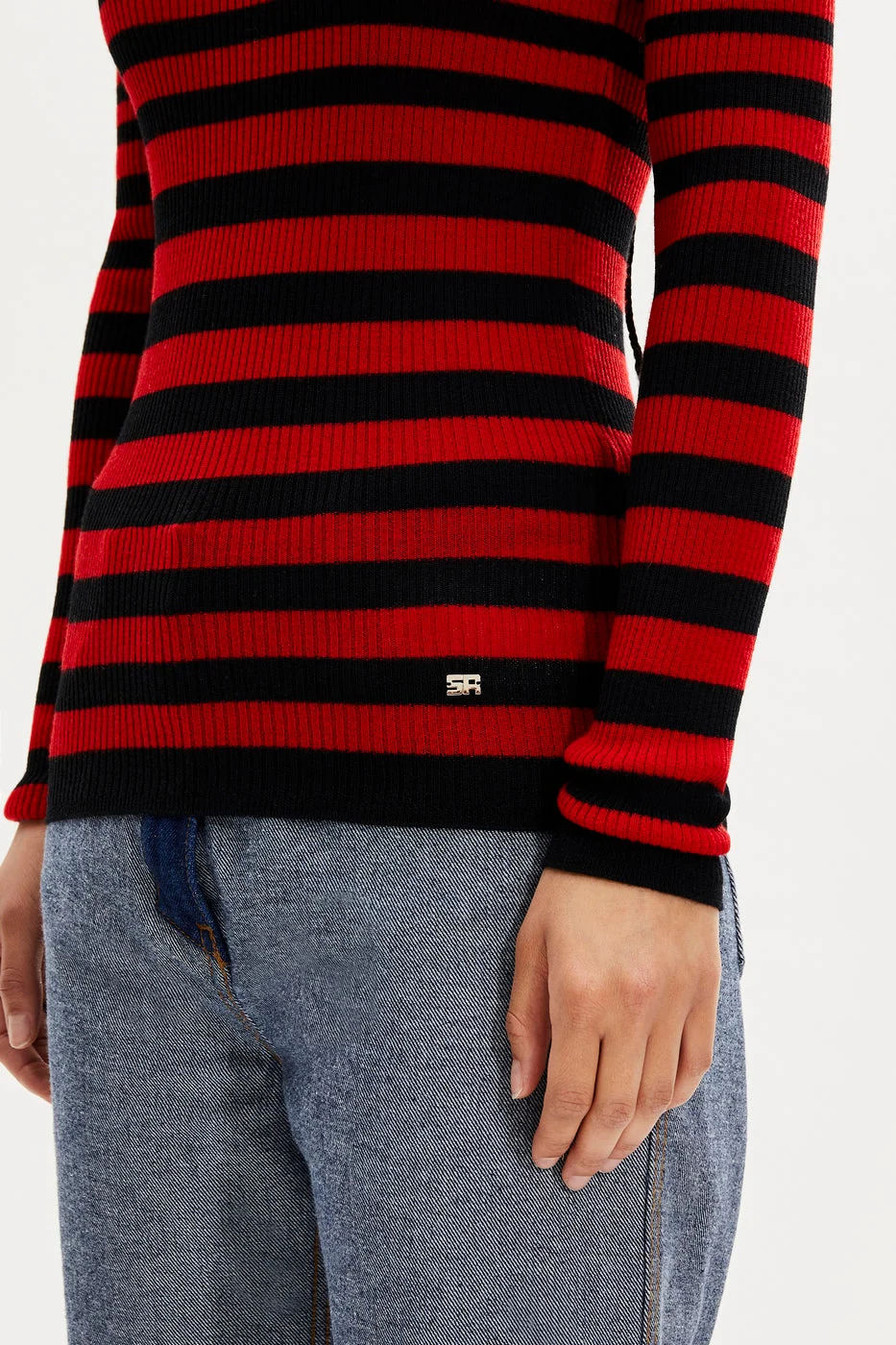 Pull ML - Raye Noir Et Rouge - Femme - Image 2