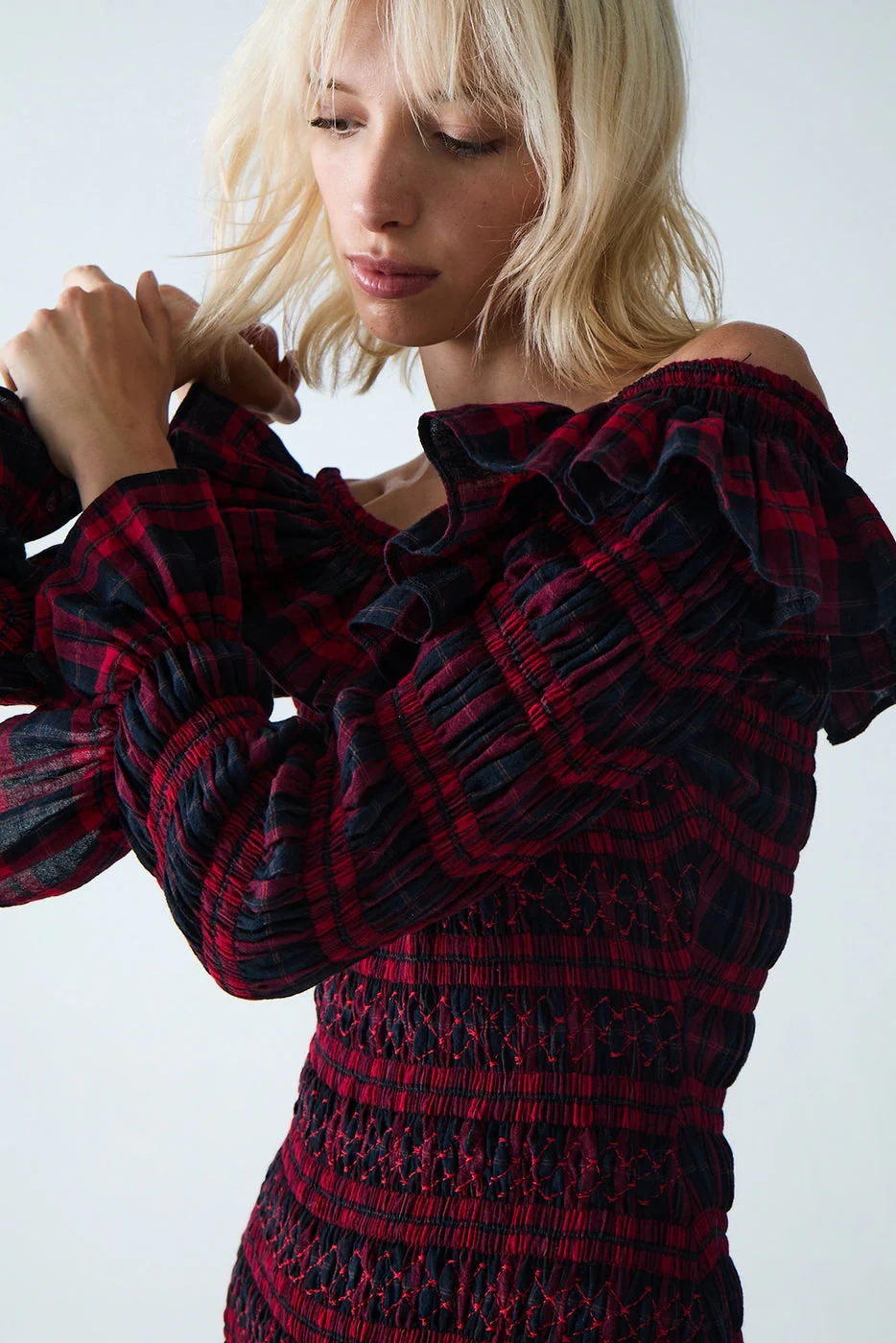 Robe Maxi Smockée Sayani - Red Tartan - Image 2