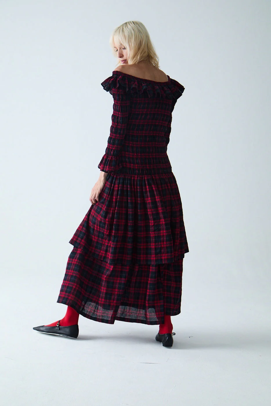 Robe Maxi Smockée Sayani - Red Tartan - Image 3