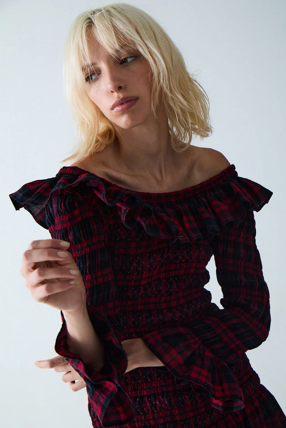 Robe Maxi Smockée Sayani - Red Tartan - Image 4