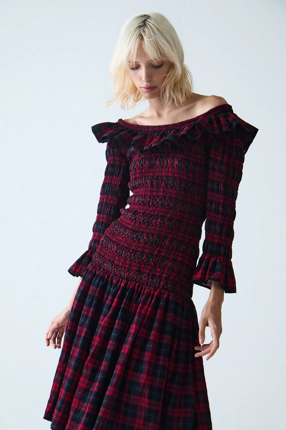 Robe Maxi Smockée Sayani - Red Tartan - Image 5
