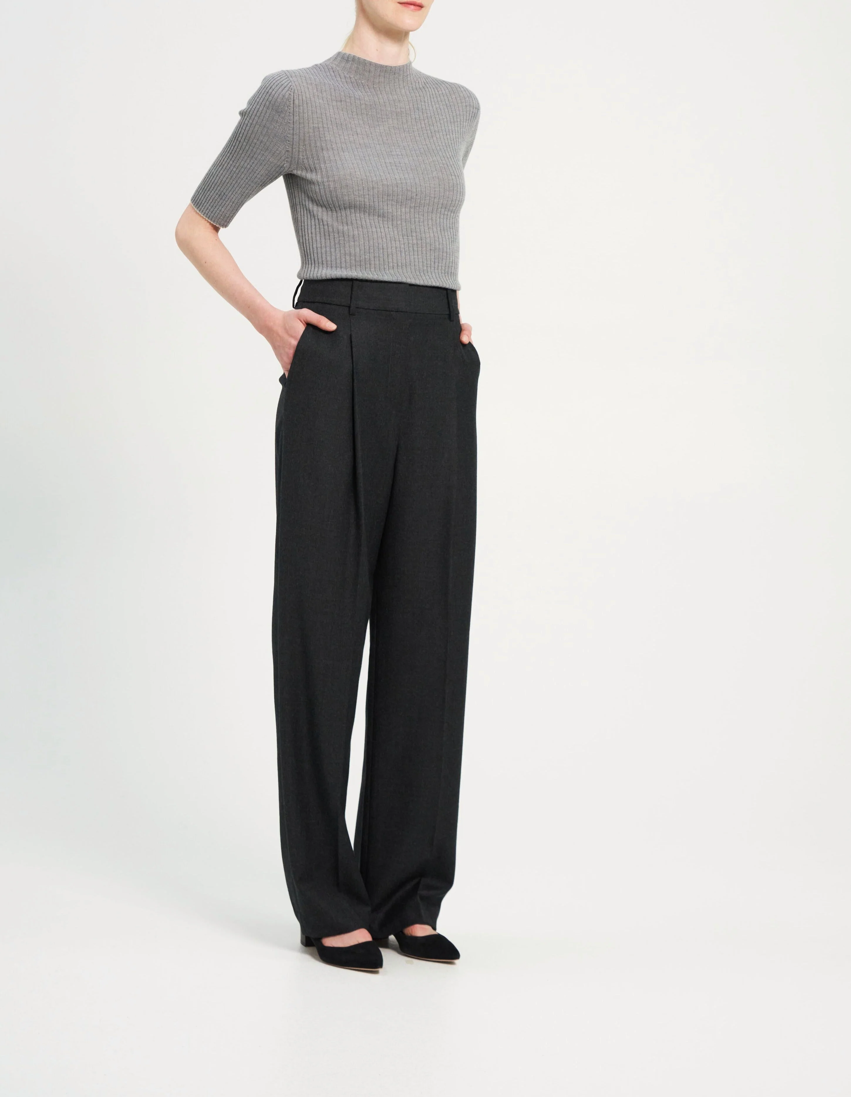 Woven - Pleat Trouser B - New Charcoal Melange - Image 3