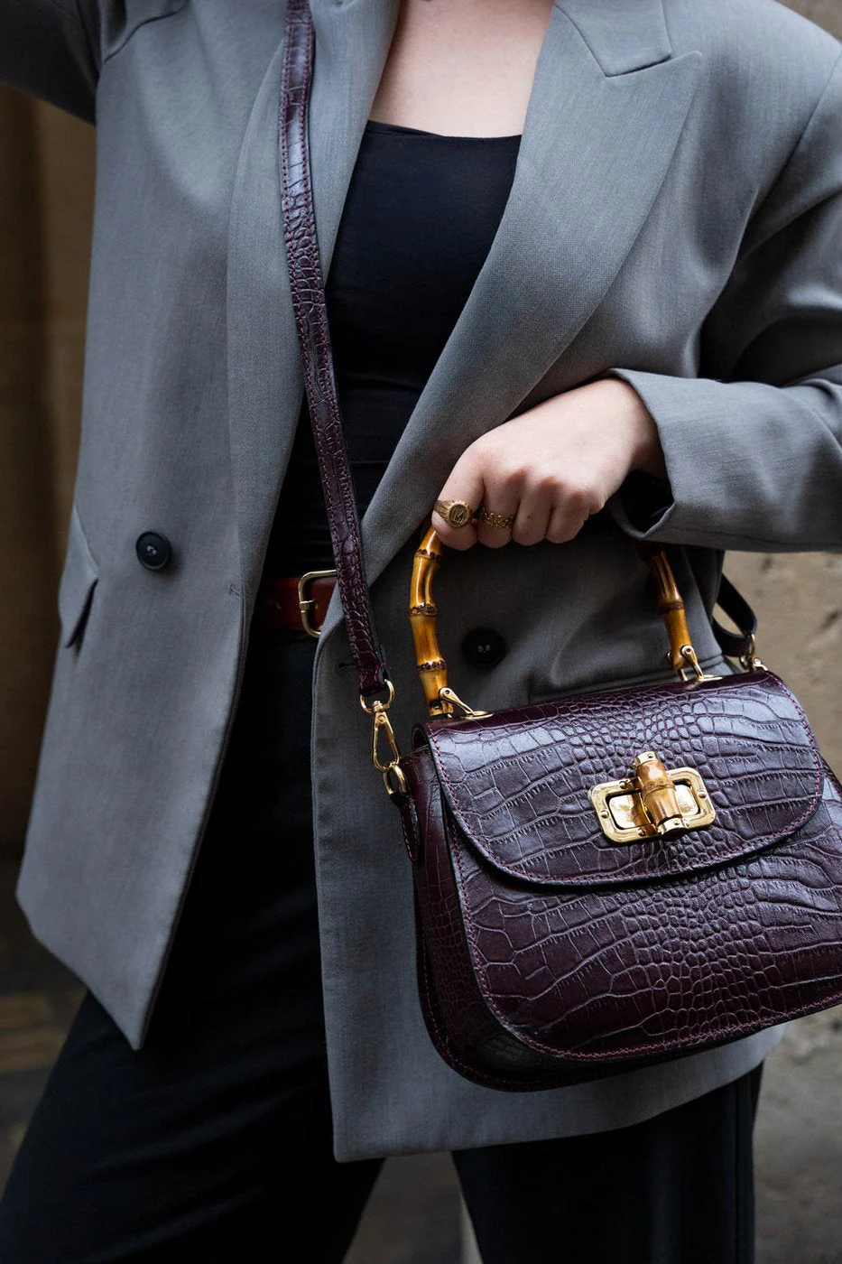 Sac À Main Elia Croco - Aubergine - Femme - Image 2