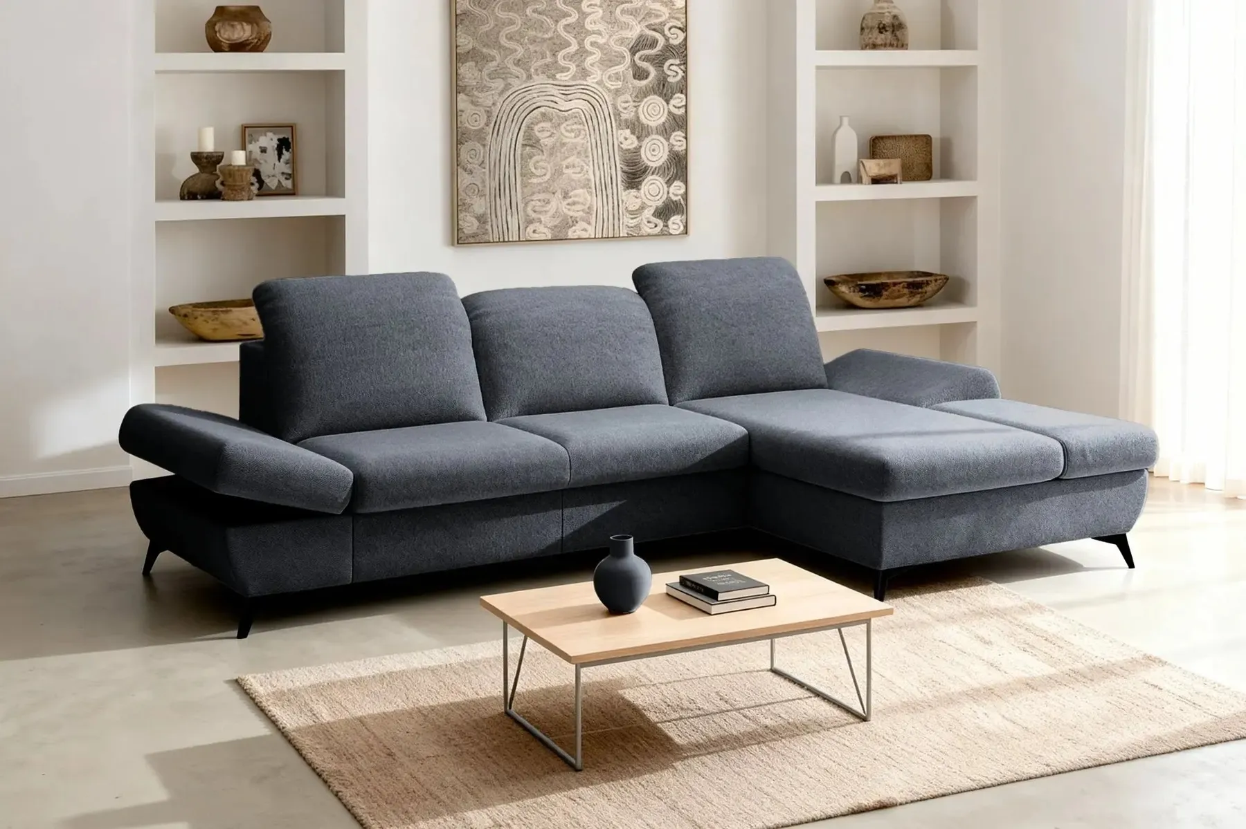 Livia - Canapé D'Angle Convertible Tissu Chiné 4 Places - Droit - Image 13