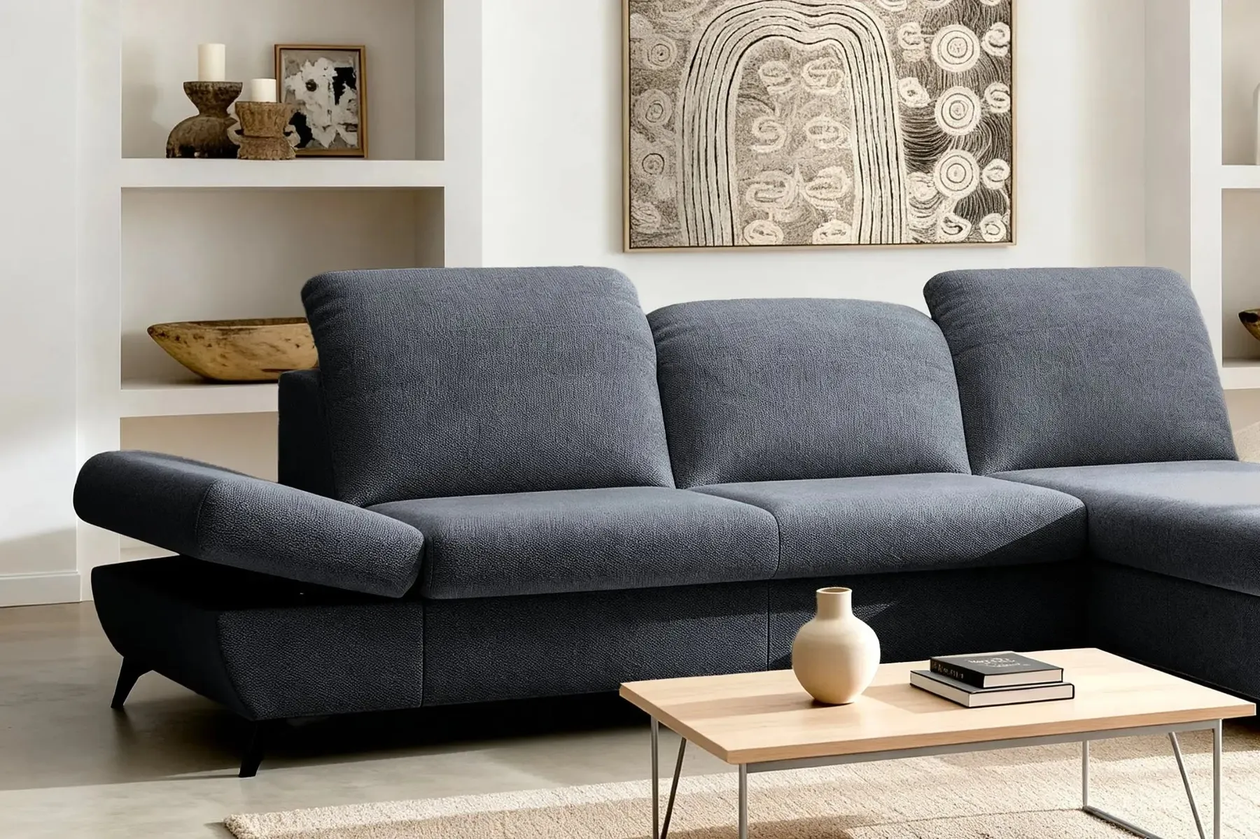 Livia - Canapé D'Angle Convertible Tissu Chiné 4 Places - Droit - Image 14