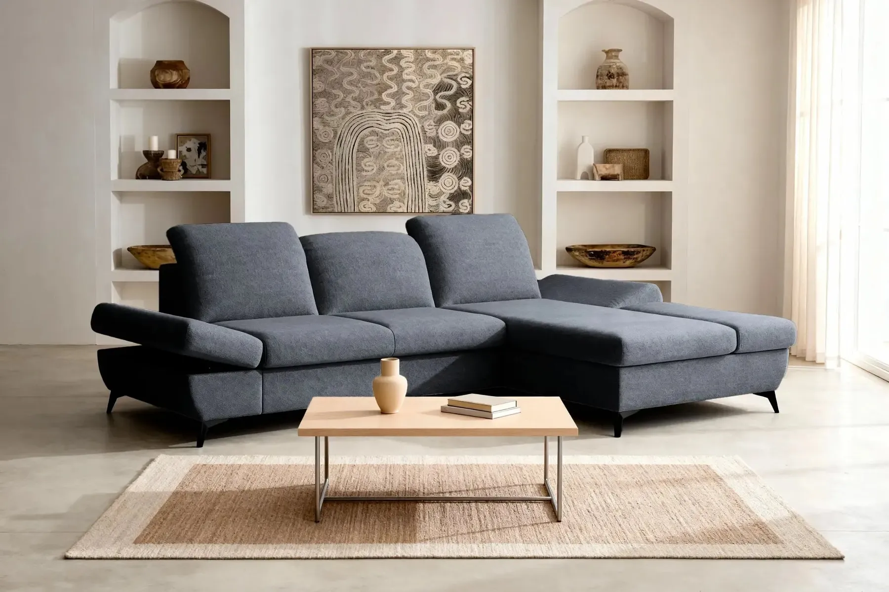 Livia - Canapé D'Angle Convertible Tissu Chiné 4 Places - Droit - Image 15