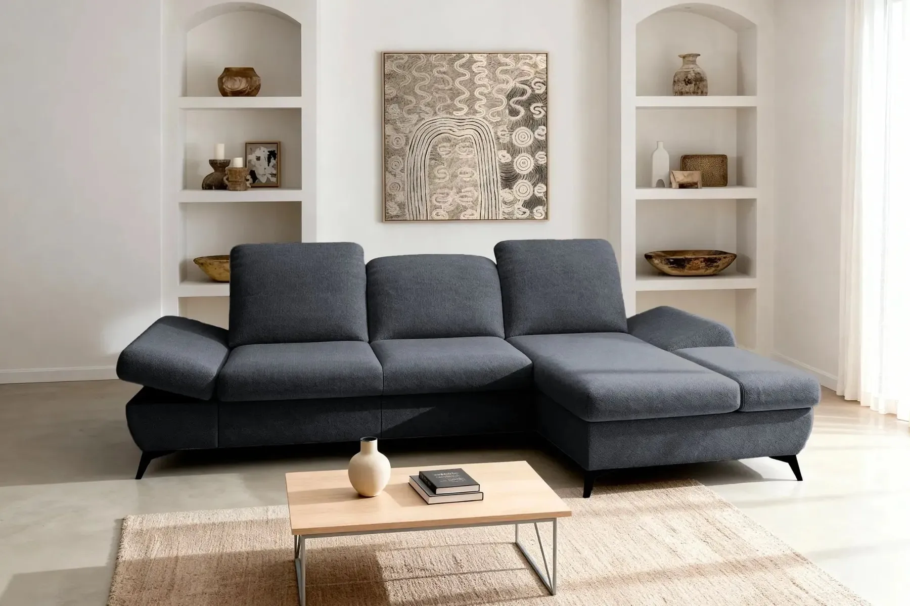 Livia - Canapé D'Angle Convertible Tissu Chiné 4 Places - Droit - Image 16