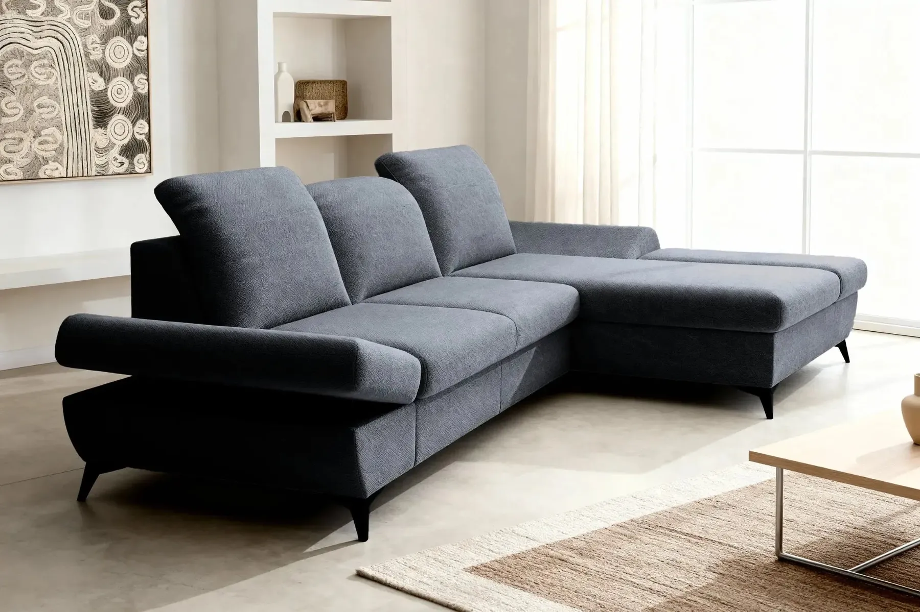Livia - Canapé D'Angle Convertible Tissu Chiné 4 Places - Droit - Image 17