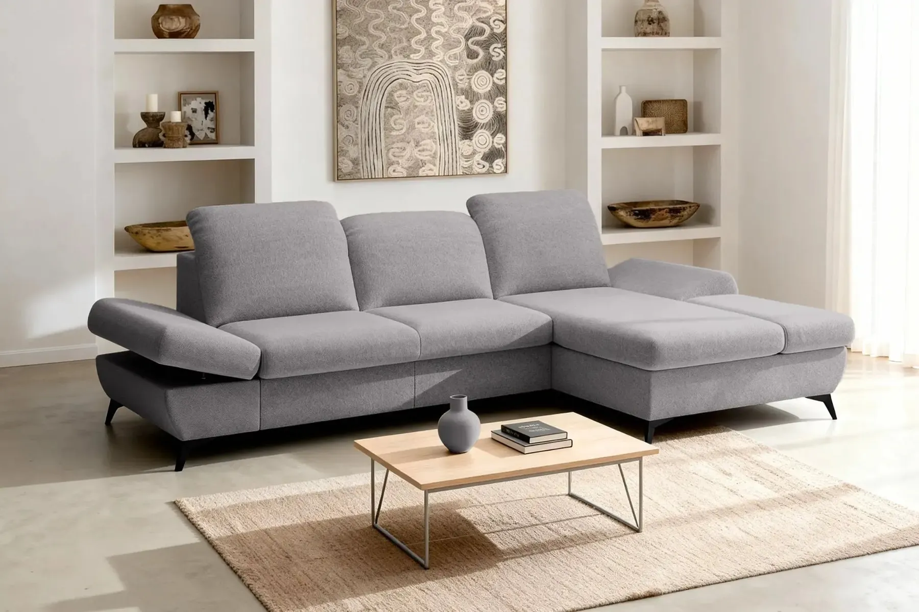 Livia - Canapé D'Angle Convertible Tissu Chiné 4 Places - Droit - Image 25