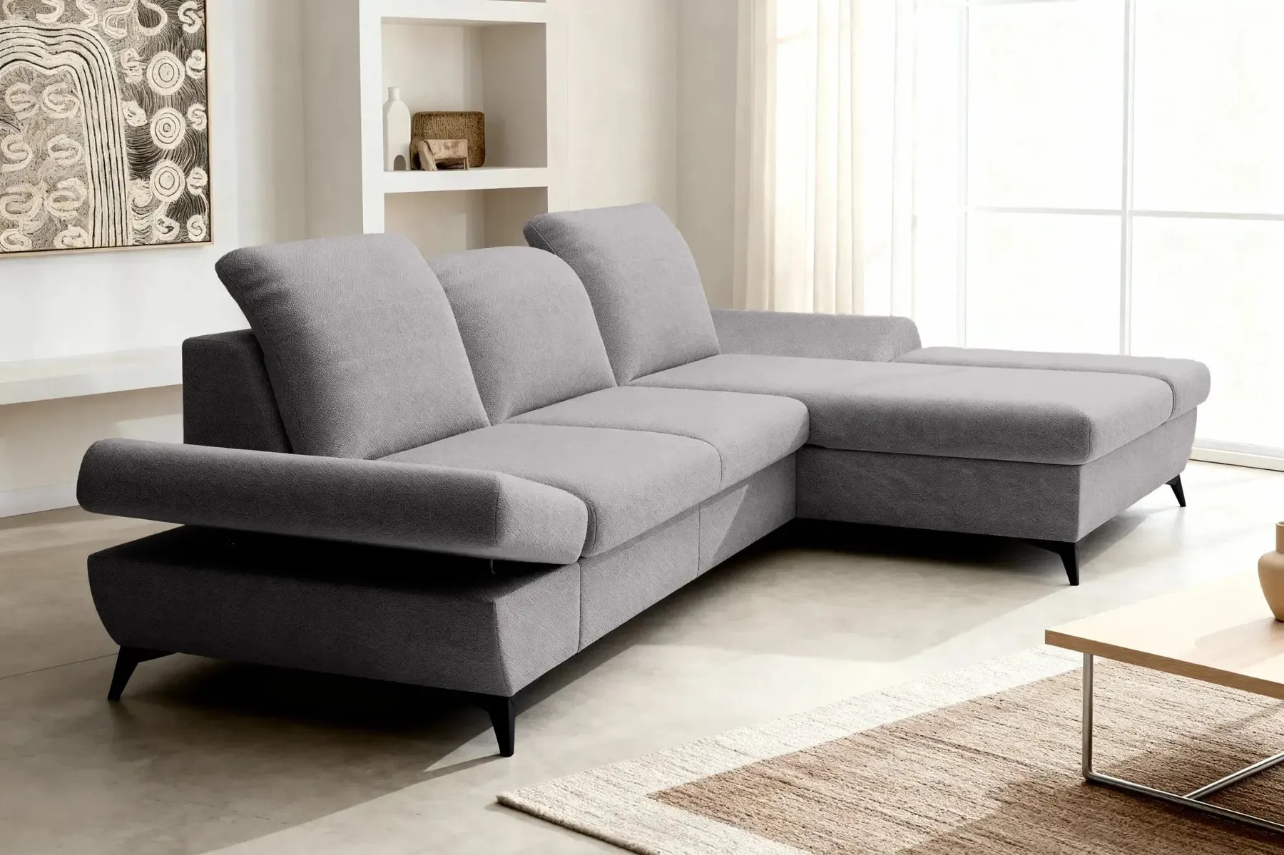 Livia - Canapé D'Angle Convertible Tissu Chiné 4 Places - Droit - Image 29
