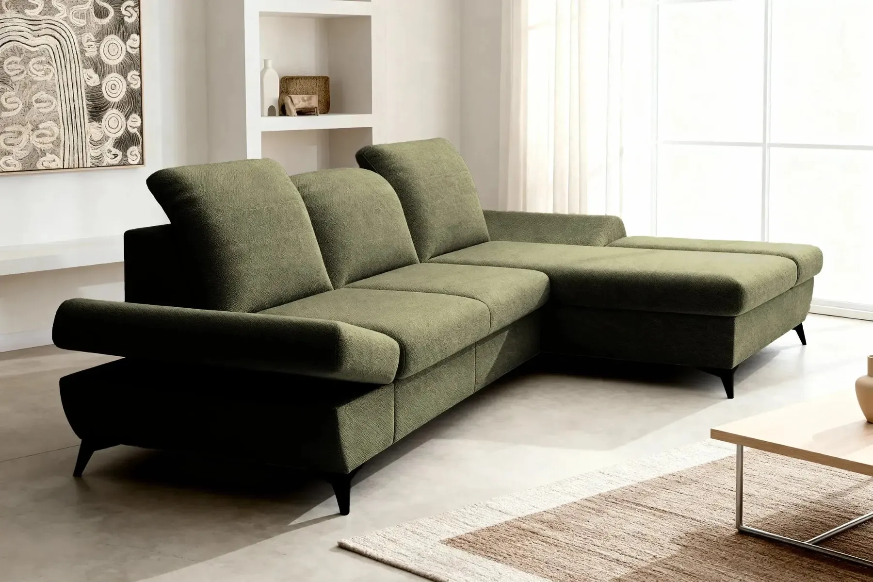 Livia - Canapé D'Angle Convertible Tissu Chiné 4 Places - Droit - Image 53