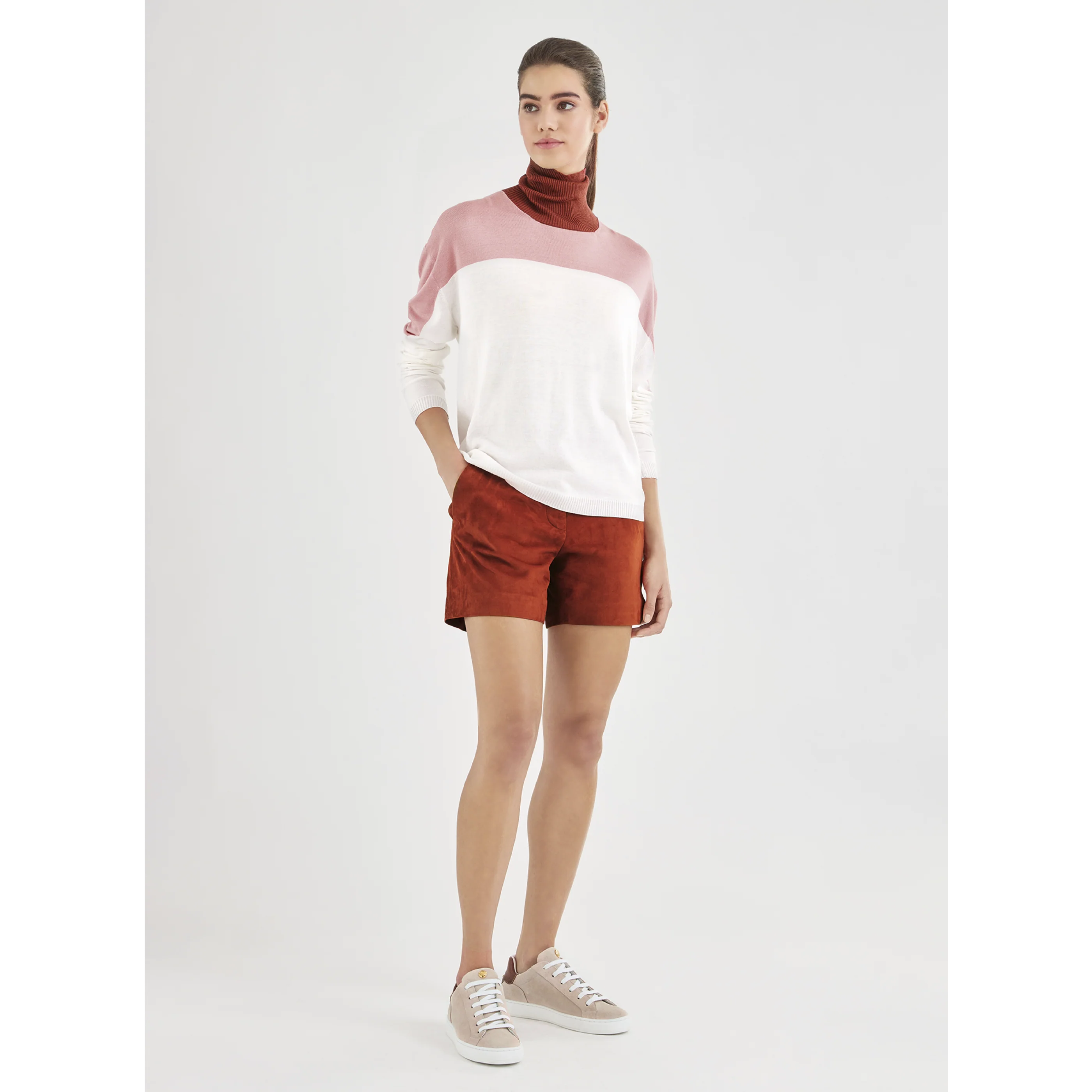 Pull Col Roulé - Color Block - Ivoire - Image 2