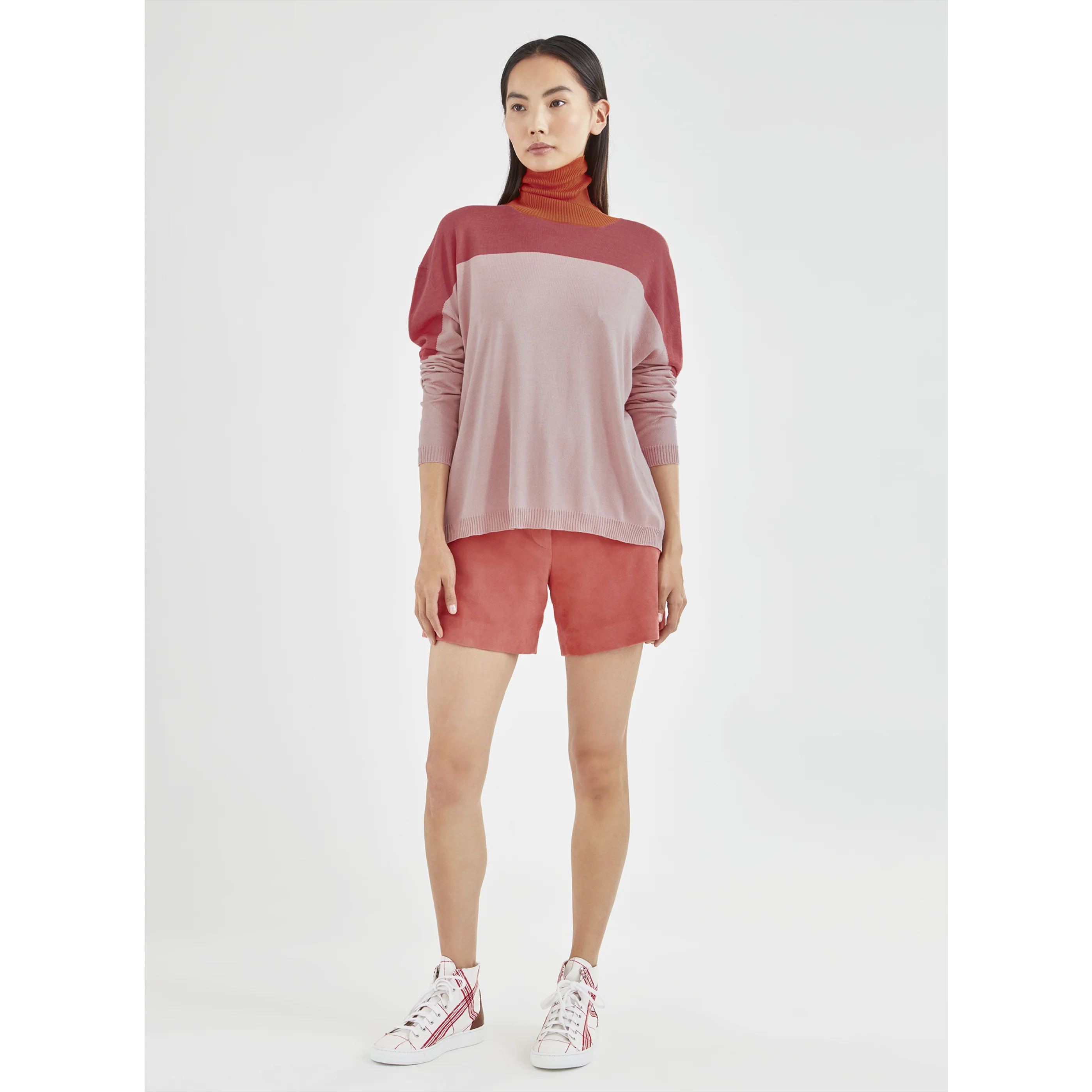 Pull Col Roulé - Color Block - Blush - Image 2
