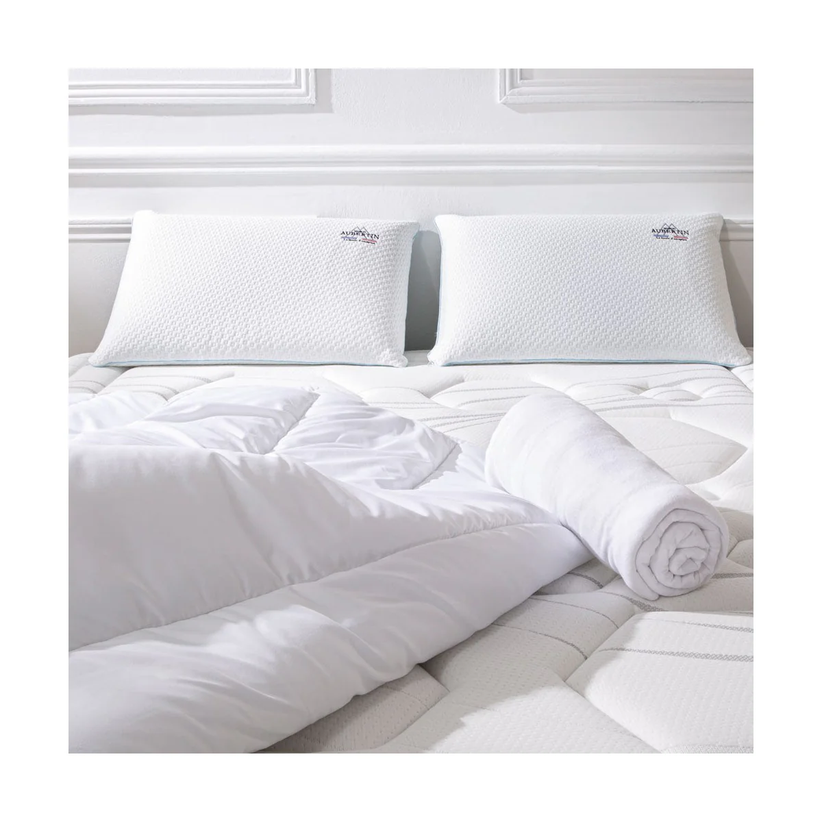 PACK Prêt À Dormir Emeraude - Matelas + Sommier + Accessoires - Tissu Gris - Image 5