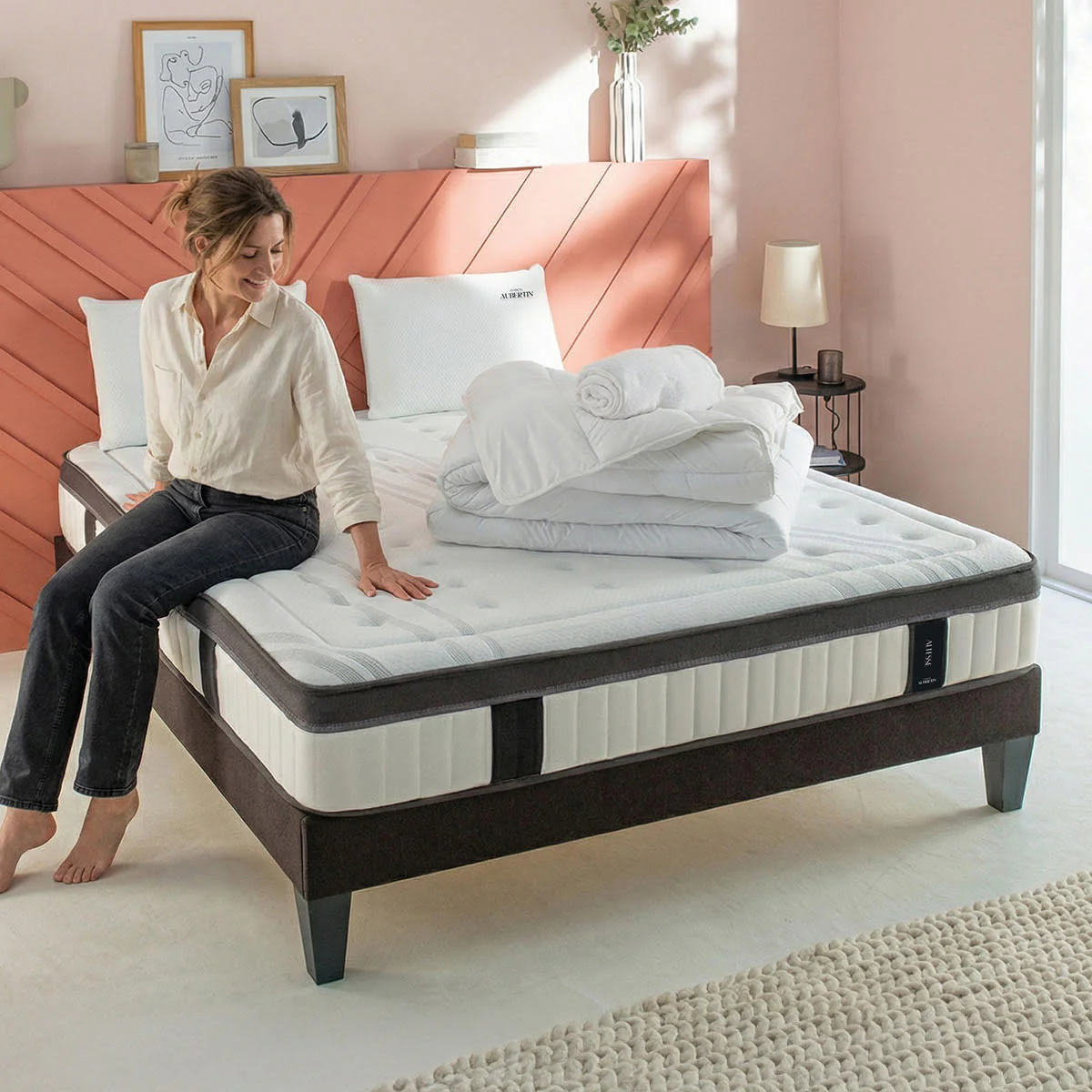 PACK Prêt À Dormir Altesse - Matelas + Sommier + Accessoires - Tissu Gris - Image 2