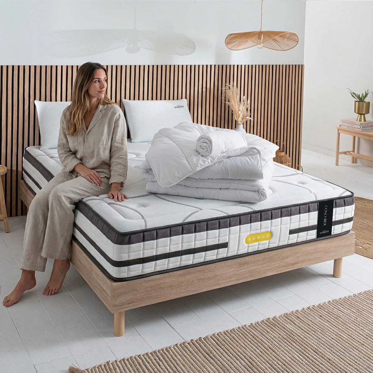 PACK Prêt À Dormir Concorde - Matelas + Sommier + Accessoires - Bois Naturel - Image 2