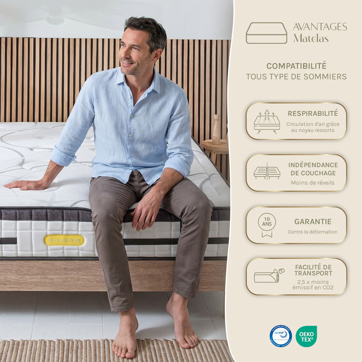 PACK Prêt À Dormir Concorde - Matelas + Sommier + Accessoires - Bois Naturel - Image 3