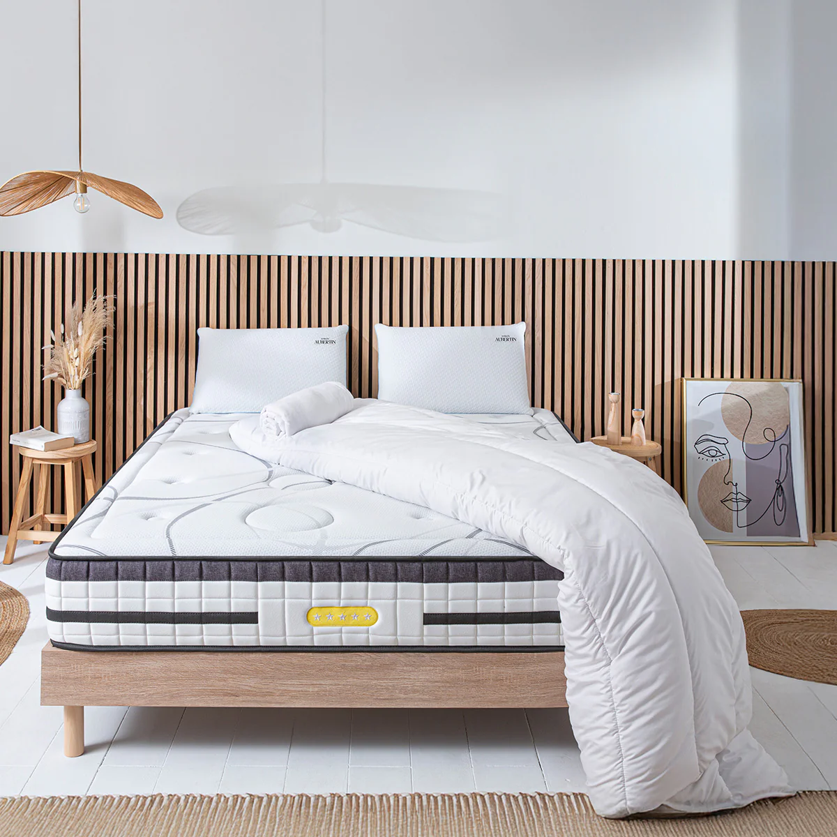 PACK Prêt À Dormir Concorde - Matelas + Sommier + Accessoires - Bois Naturel - Image 9