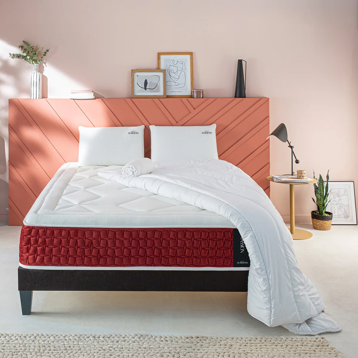 PACK Prêt À Dormir Passion - Matelas + Sommier + Accessoires - Tissu Gris - Image 2