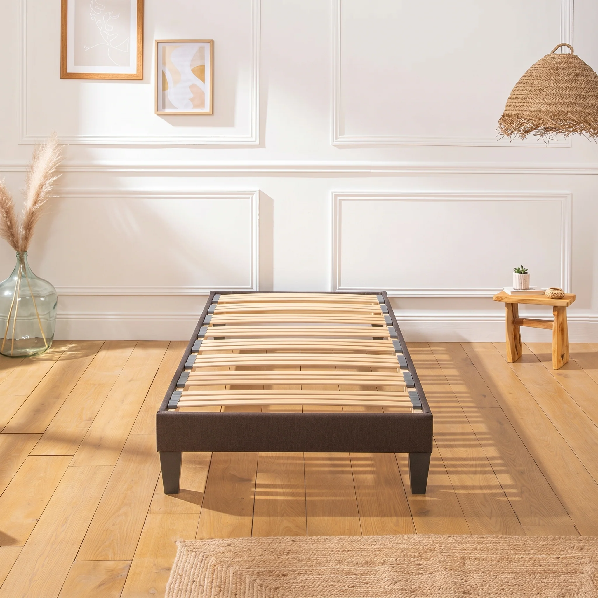 PACK Prêt À Dormir Passion - Matelas + Sommier + Accessoires - Tissu Gris - Image 9